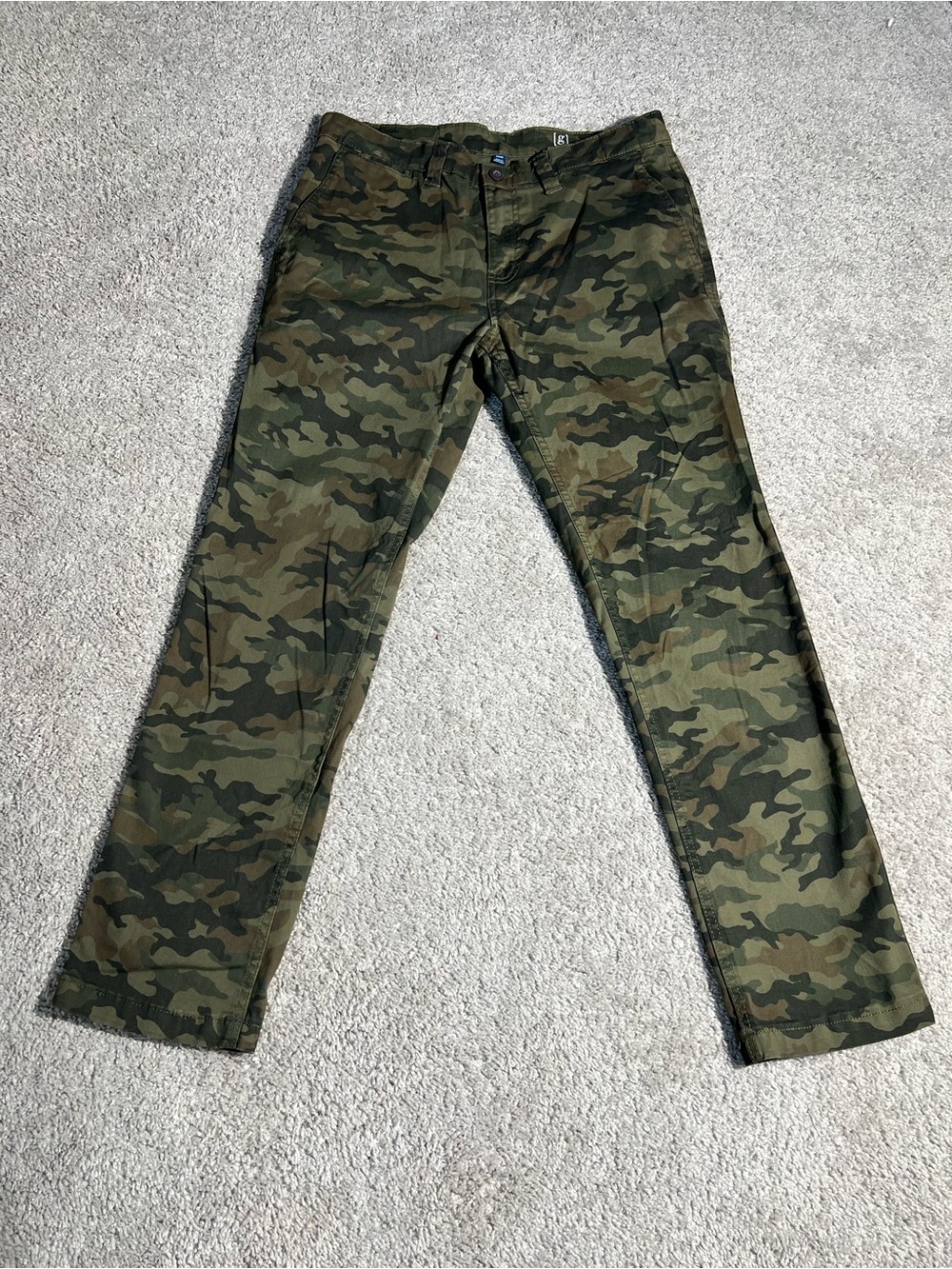 George Camouflage Slim Straight Pants - Olive Green & Dark Green